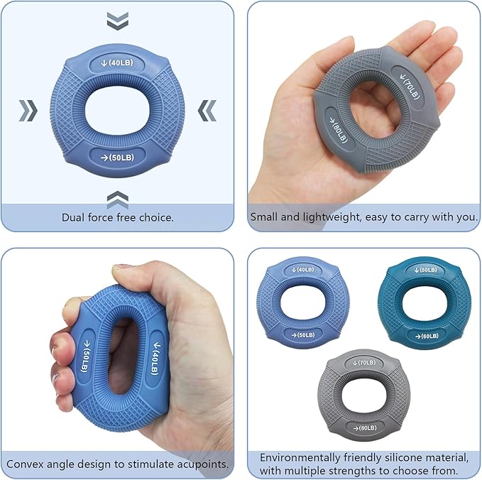 Grip strength trainer Hand grip strengthener, Forearm exerciser, Workout Set for Hand and Wrist Muscle Trainer Stress Relief, Silicone Ring for Muscle Training, Sports, Rock Climbing and Fitness.