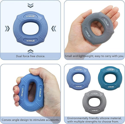 Grip strength trainer Hand grip strengthener, Forearm exerciser, Workout Set for Hand and Wrist Muscle Trainer Stress Relief, Silicone Ring for Muscle Training, Sports, Rock Climbing and Fitness.