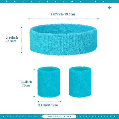 WILLBOND 3 Pcs Sweatbands Set 80s 90s Neon Sports Headband Tennis Striped Sweat Band Sports Competitions Games for Men Women Party Supplies
