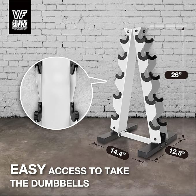 WF Athletic Supply Dumbbell Rack, 5-Tier A-Frame Dumbbell Rack for Dumbbell Storage, Color Options Available in Black/White/Green/Yellow/Red/Pink/Orange & Blue
