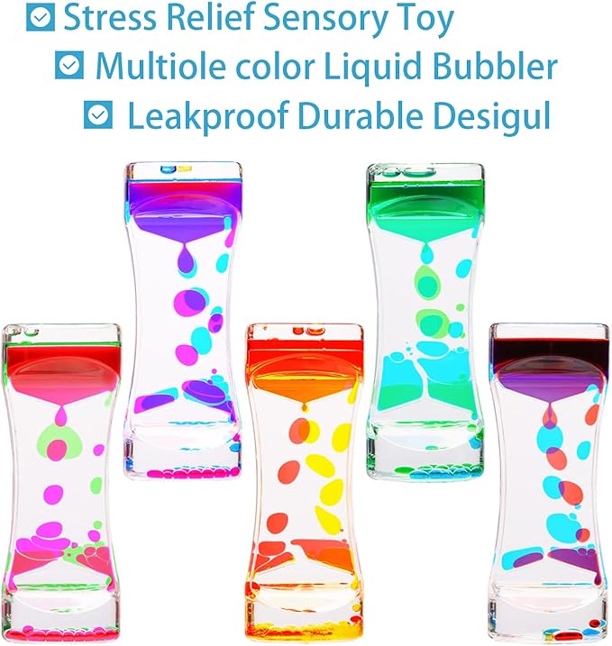 Liquid Motion Bubbler,CAILINK 5 Pack Stress Management Sensory Toys, Relief Fidget Water Timers,Relaxing Liquid Bubbler,Office Home Colorful Hourglass Desk Decor