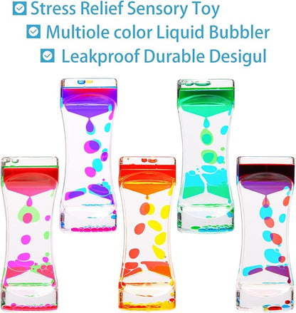 Liquid Motion Bubbler,CAILINK 5 Pack Stress Management Sensory Toys, Relief Fidget Water Timers,Relaxing Liquid Bubbler,Office Home Colorful Hourglass Desk Decor