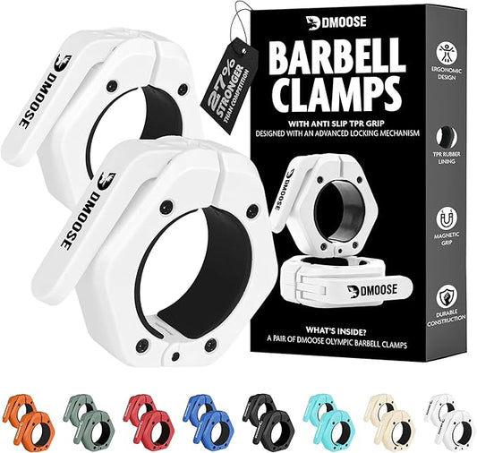 DMoose Fitness Barbell Clips 2 Inch (Pair) - Quick Release Olympic Barbell Clamps & Collars with Anti Slip TRP Grip for Secure Weightlifting and Powerlifting - Weight Clips for Bars at Home or Gym