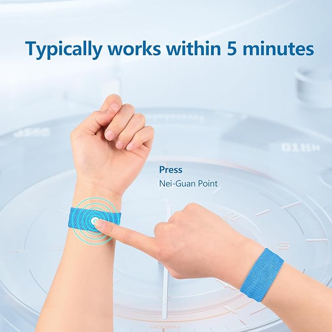 Motion Sickness Wristband, Anti-Nausea Acupressure Wrist Band for Nausea Relief, Dizziness and Vomiting from Car Sea Boat Flying Travel Sickness for Adults and Kids (Light Blue, Large, 2 Pairs)