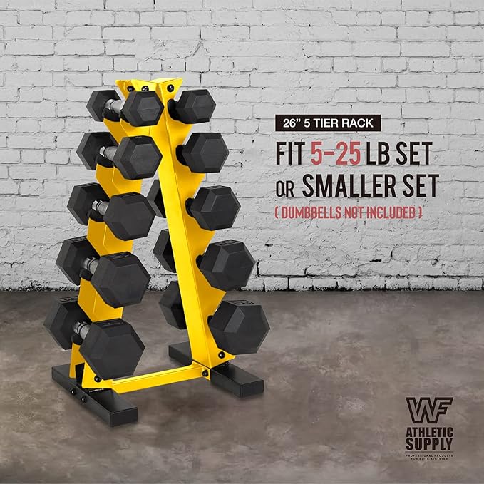 WF Athletic Supply Dumbbell Rack, 5-Tier A-Frame Dumbbell Rack for Dumbbell Storage, Color Options Available in Black/White/Green/Yellow/Red/Pink/Orange & Blue