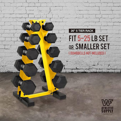 WF Athletic Supply Dumbbell Rack, 5-Tier A-Frame Dumbbell Rack for Dumbbell Storage, Color Options Available in Black/White/Green/Yellow/Red/Pink/Orange & Blue