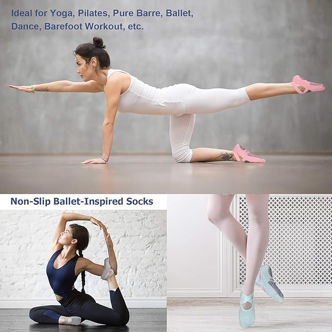 Ozaiic Yoga Socks for Women Non-Slip Grips & Straps, Ideal for Pilates, Pure Barre, Ballet, Dance, Barefoot Workout
