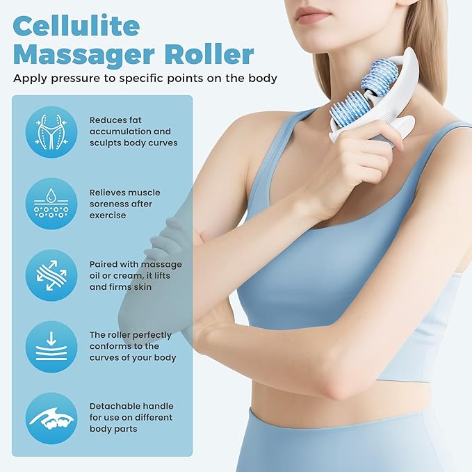 Cellulite Massage Tool, Fascia Blaster for Cellulite, Lymphatic Drainage Massager Relieve Muscle Soreness, Anti Cellulites Roller with Detachable Roller Handle to Massage More Areas (White)
