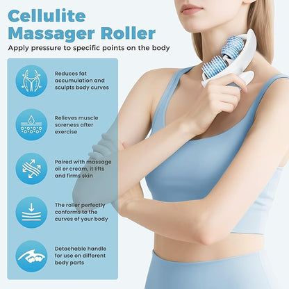 Cellulite Massage Tool, Fascia Blaster for Cellulite, Lymphatic Drainage Massager Relieve Muscle Soreness, Anti Cellulites Roller with Detachable Roller Handle to Massage More Areas (White)
