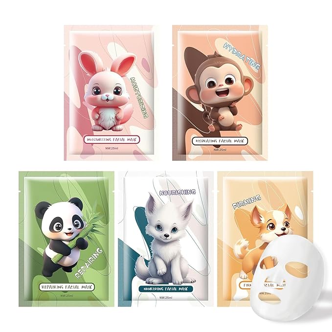 5PCS Animal Face Masks Skincare Face Masks Spa Masks - Natural Ingredients Moisturizing and Protecting Delicate Skin for Winter
