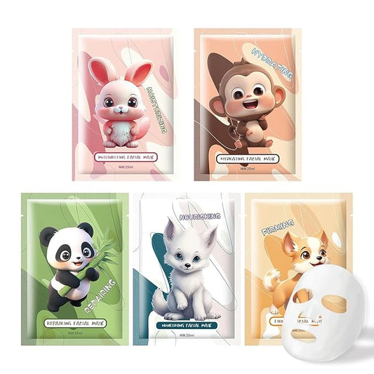 5PCS Animal Face Masks Skincare Face Masks Spa Masks - Natural Ingredients Moisturizing and Protecting Delicate Skin for Winter