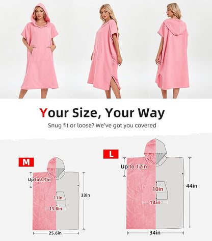Abahub Surf Poncho Men & Women Towel Poncho Adult with Hood, Thick Quick Dry Changing Poncho Towel, Microfiber Wearable Cover Up for Surfing Beach Swim - Absorbent Changing Towel L (Pink)