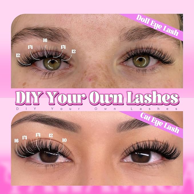 Yawamica Wispy Lash Clusters C Curly Individual Lashes DIY Cluster Eyelash Extensions 10-16mm Natural Eyelash Clusters 144 pcs Soft Lashes Clusters with Thin Lash Band DIY Lash for Self Application