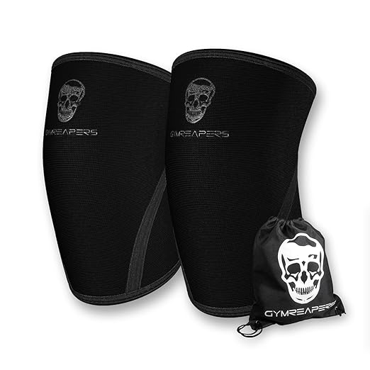 Gymreapers Knee Sleeves (1 Pair) With Gym Bag - IPF Approved - Knee Compression Sleeve Support for Squats, Weightlifting, and Powerlifting 7MM Neoprene Sleeves - 1 Year Warranty (Black/Black, Medium)