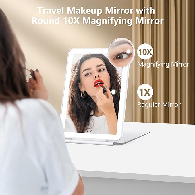 Rechargeable Makeup Mirror for Travel, Vanity Mirror with 80LEDs, 3 Color Light, 2000mAh Battery, Portable Ultra Slim Lighted Mirror, Travel Essential
