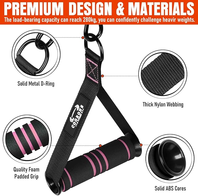Heavy Duty Exercise Handles, Gym Cable Handles for Cable Machine Attachments, D Handle Cable Attachments, Handles for Resistance Bands, Workout Accessories, Fitness Equipment for Home Gym
