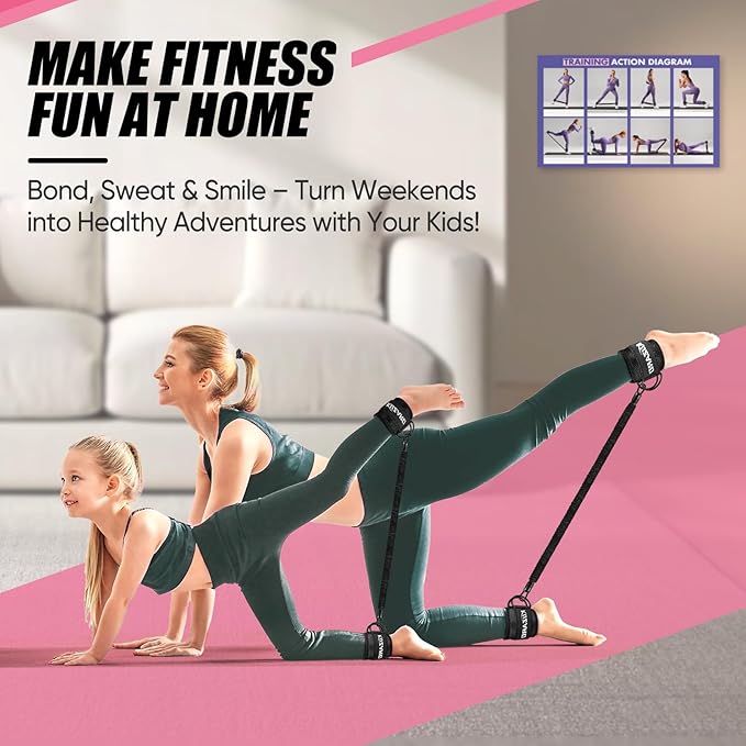 Ankle Resistance Bands with Cuffs, Ankle Weights Bands for Working Out, Women Leg and Glutes Workout Equipment, Exercise Bands for Kickbacks, Butt and Booty Trainer, Home Gym Fitness Equipment