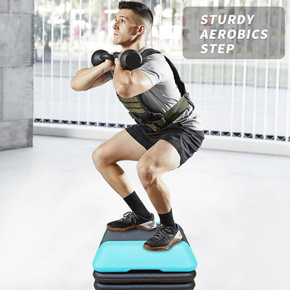 Aerobic Step Platform 30" × 14" Height Adjustable Workout Step for Fitness Strength Training with Risers Exercise Platform for Home Gym