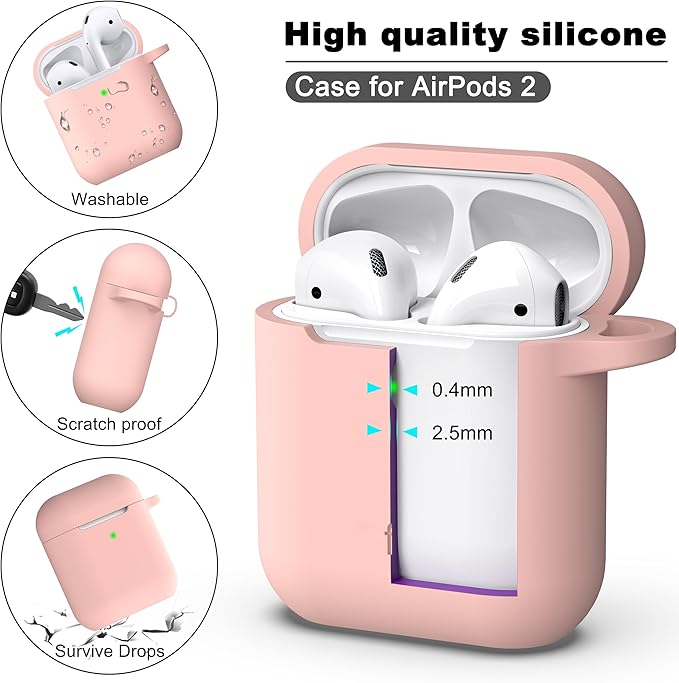 R-fun Compatible with AirPods Case Cover, Soft Silicone Protective Cover with Keychain for Women Men Compatible with Apple AirPods 2nd 1st Generation Charging Case, Front LED Visible,Pink Sand