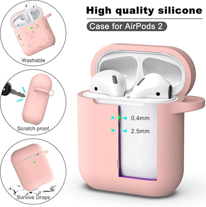 R-fun Compatible with AirPods Case Cover, Soft Silicone Protective Cover with Keychain for Women Men Compatible with Apple AirPods 2nd 1st Generation Charging Case, Front LED Visible,Pink Sand