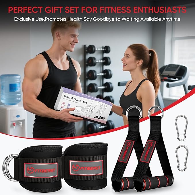 FitBeast Ankle Straps for Cable Machines Women, Glute Kickback Ankle Strap Set with Gym Handles for Cables & Ankle Cable Straps for Workout - Gym Attachments for Cable Machine