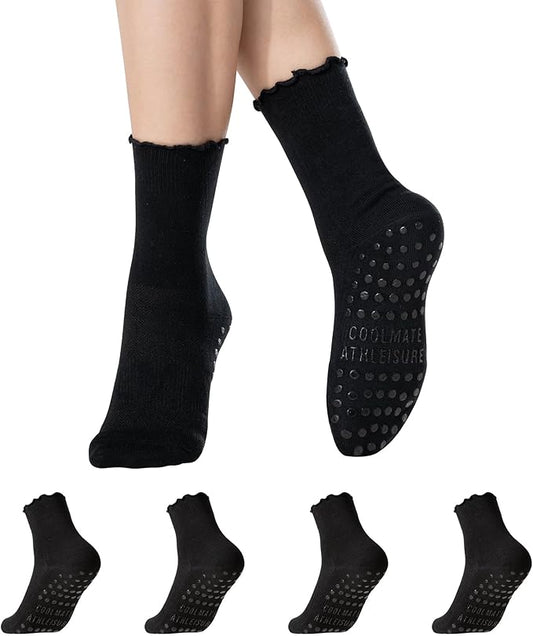 CoolMate Pilates Socks with Grips for Women, Yoga Socks, Crew Non Slip Women for Workout, Barre, Pilates Gifts
