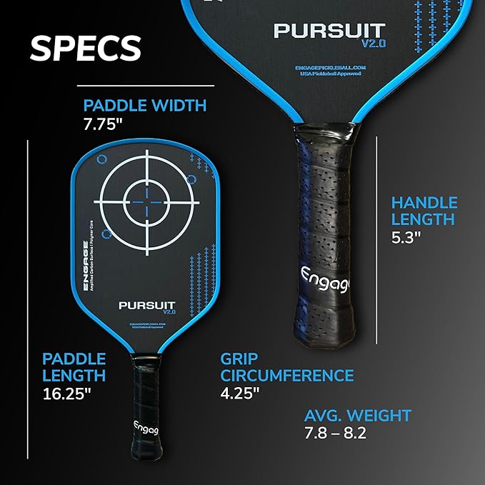 Engage Pursuit V2.0 Pickleball Paddle - Amplified Carbon Surface for Superior Control & Spin with Response+ Polymer Core, USAPA Approved - Designed for Players of Any Skill Level