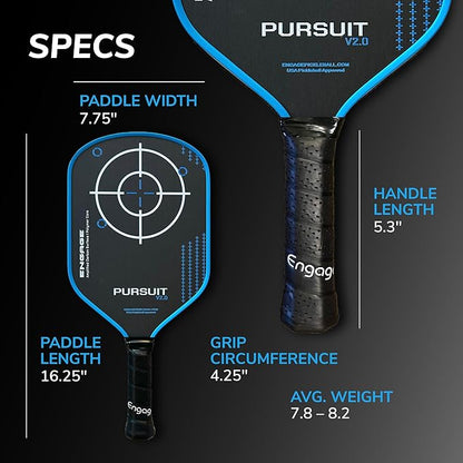Engage Pursuit V2.0 Pickleball Paddle - Amplified Carbon Surface for Superior Control & Spin with Response+ Polymer Core, USAPA Approved - Designed for Players of Any Skill Level