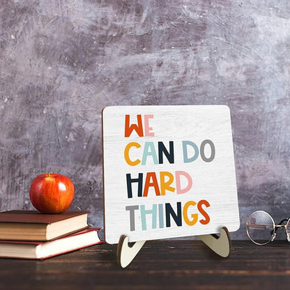 Decorative Desk Decor Motivational Affirmations Plaque with Wooden Stand Inspirational Mental Health Wood Sign for Office Nursery Homeschool Classroom Education Reading Corner Table Shelf