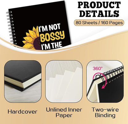 YAZMEEN Boss Blank Spiral Notebook（160 Pages） I'm Not Bossy I'm The Boss Hardcover Sketchbook Boss Appreciation Gift Funny Sunflower Notebook Gift for Women Men Boss Leader Mentor Manager Colleague
