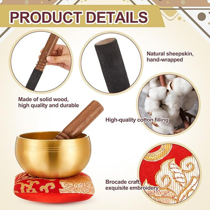 5 Pcs Singing Bowl Cushion Set 4 Tibetan Satin Singing Bowl Cushion with Wood Mallet for 4-8 Inch Tibetan Sound Bowls Meditation Accessories(Sound Bowls Not Included)