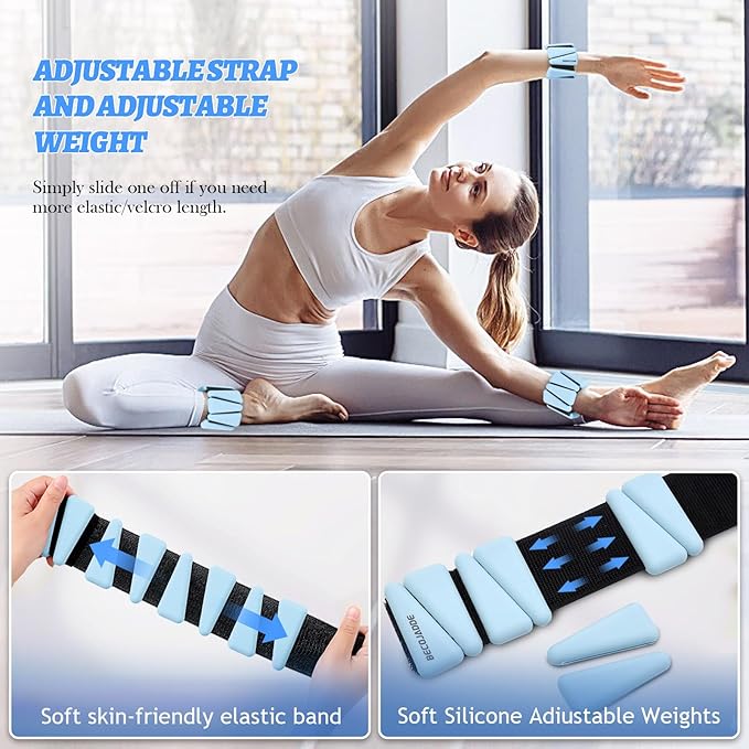 Ankle Weights Set of 2 (1 lb/2 lb/3 lb Each) Adjustable Wrist Weights for Women Men Wearable Arm Leg Weight for Pilates, Running, Walking, Workout, Yoga