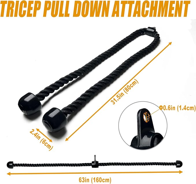 KORIKAHM Long Tricep Rope, Rope Pull Down Attachment 47 55 63Inch Length Long, Tricep Rope Cable Attachment, Tricep Pull Down Rope for Home Gym Pulley System,Cable Machine Attachment