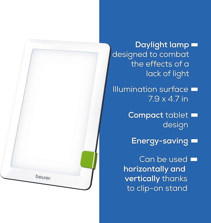 Beurer TL30 Portable Daylight Lamp- UV-Free 10,000 Lux LED Bright White Light Therapy for Home, Travel, & Office Lighting