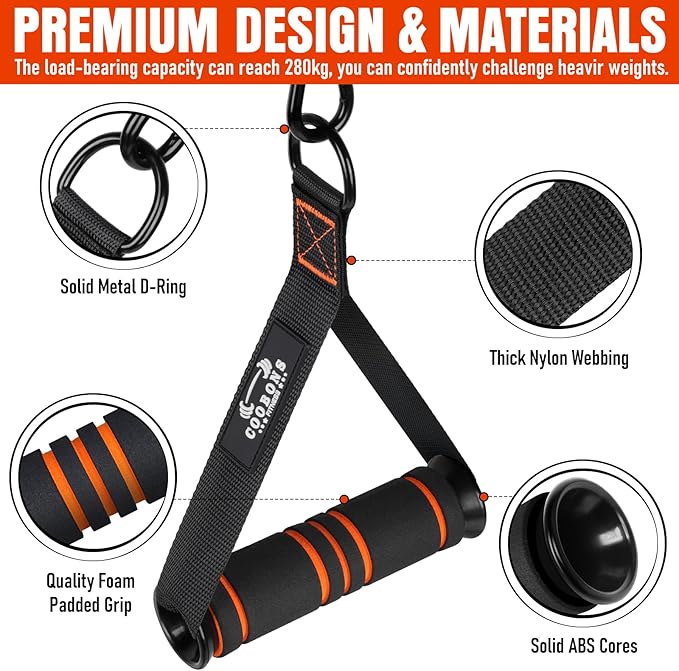 Heavy Duty Exercise Handles, Gym Cable Handles for Cable Machine Attachments, D Handle Cable Attachments, Handles for Resistance Bands, Workout Accessories, Fitness Equipment for Home Gym
