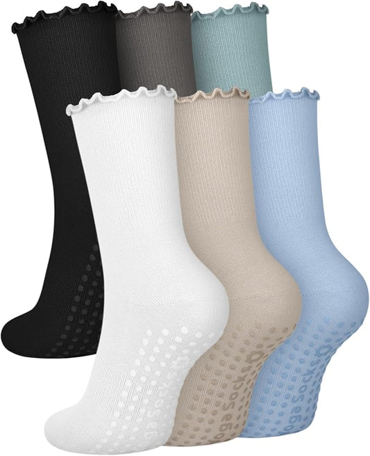 3/6 Pairs Grip Pilates Socks for Women, Non-slip Yoga Athletic Socks for Barre Ballet Barefoot Workout Hospital
