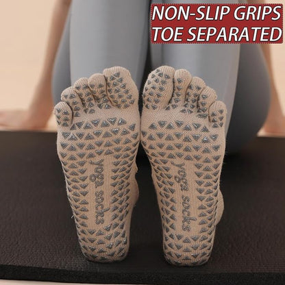 CHUNFO Grip Socks Womens Pilates Yoga Barre Non Slip Stripes Cotton Ankle Anti-Skid Sock Size 5-10