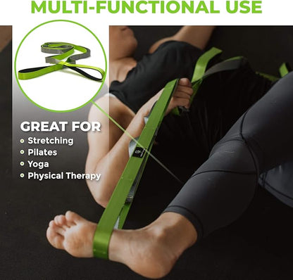 Gradient Fitness Stretching Strap for Physical Therapy, 12 Multi-Loop Stretch Strap 1" W x 8' L, Neoprene Handles, Physical Therapy Equipment, Yoga Straps for Stretching, Leg Stretcher.