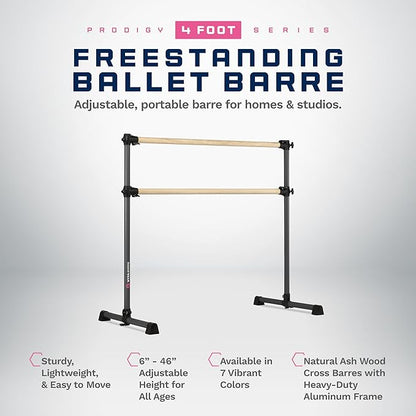 VITA Barre Portable Freestanding Double Ballet Barre, Prodigy, Wood | Adjustable Height, USA Made, Home or Gym Exercise Equipment for Kids & Adults | Dance, Fitness, Pilates