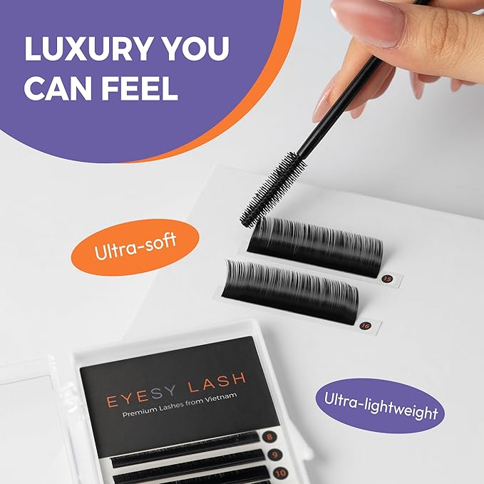 Cashmere Volume Eyelash Extensions Premium Individual Lashes - 0.05mm Thickness CC Curl 8-16mm Mixed Tray - Super Soft Matte Black Single Eyelash Easy to Fan for Professional Salon Use