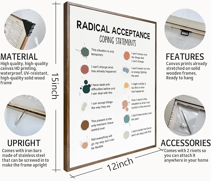 Mental Health Décor, Mental Health Wall Art, Mental Health Posters, School Counselor Supplies, Framed Canvas Wall Art, DBT Poster, Therapist Office Decor, Radical Acceptance Canvas Poster 12x15
