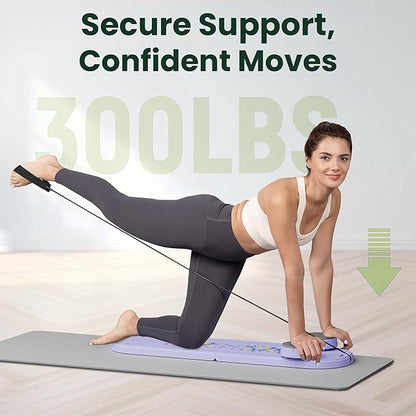 Pilates Board, Multi-Purpose Pilates Reformer Set,Portable Pilates Reformer Board with Yoga Socks & Resistance Bands ,Best for Women Fitness & Exercise at Home Pilates Workout Board.