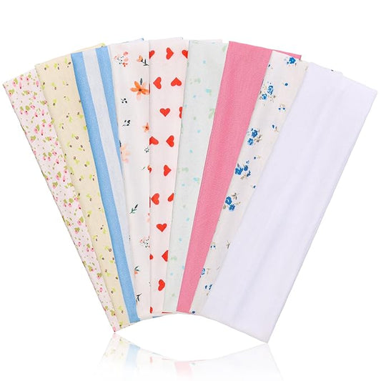 9 Pack Floral Headbands for Women Non Slip - Elastic Cotton Fabric - Sweat Absorption - Soft Cloth Cute Hair Bands for Women's Hair, Stretchy Sports Headbands for Workout Yoga Gym - H