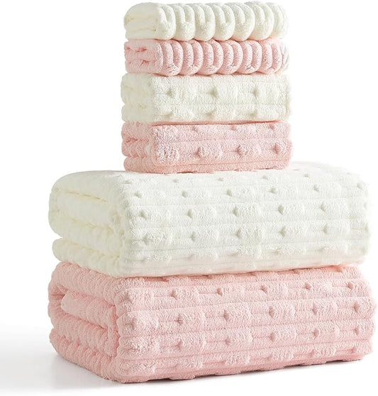 40x80 Inches Oversized Bath Sheets Extra Large Bath Towels Set of 6 for Adults Super Soft Quick Dry Lightweight Lint Free Absorbent Stripe Microfiber Shower Towels (Pink+White, 6 Piece)
