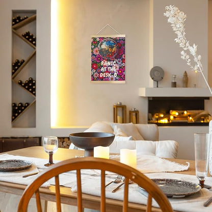 JINYO Maximalist Eclectic Disco Ball Wall Decor, Trendy Retro Dopamine Floral Wall Art Poster, Panic at the Desk-O Mental Health Canvas Prints Wall Decor for Girly Room Bedroom Office, 12x16 Inches