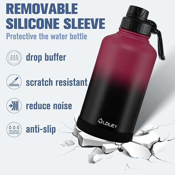 OLDLEY 64 oz Insulated Water Bottle With Straw, Stainless Steel Sports Water Cup Flask with 3 Lids(Straw, Spout and Handle Lid) Double Walled Travel Thermal Canteen Mug,Dark Rainbow