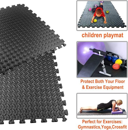 Exercise Mats Puzzle Foam Mats Gym Flooring Mat Cover 20 SQ.FT Interlocking Foam Mats with EVA Foam Floor Tiles for Home Gym Equipment Workouts Black