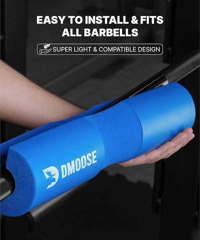 DMoose Fitness Barbell Pad for Hip Thrust, Squat & Lunges - Non-Slip Thick Foam Cushion for Neck and Back Support with Two Straps - Hip Thrust Pad for Leg Day - Fits All Olympic Bars and Smith Machine