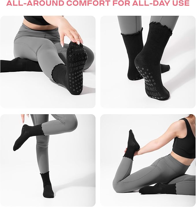 CoolMate Pilates Socks with Grips for Women, Yoga Socks, Crew Non Slip Women for Workout, Barre, Pilates Gifts