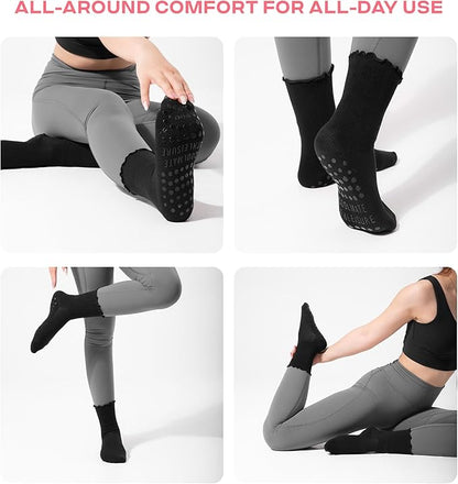 CoolMate Pilates Socks with Grips for Women, Yoga Socks, Crew Non Slip Women for Workout, Barre, Pilates Gifts